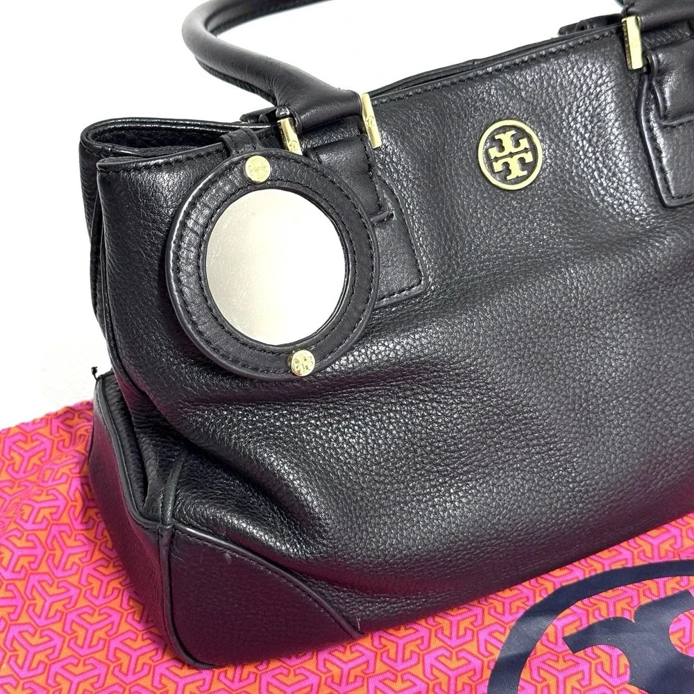 Tory Burch Robinson Triple Compartment Black Pebbled‎ Leather Tote Shoulder Bag